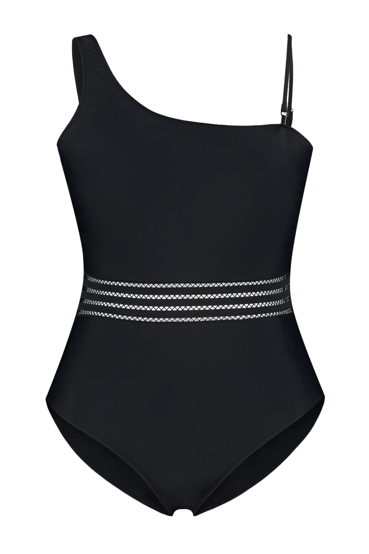 Trendyol Curve  Schwarzer Badeanzug mit One-Shoulder-Streifen und detailliertem Schlankheitseffekt TBSSS23AM00001