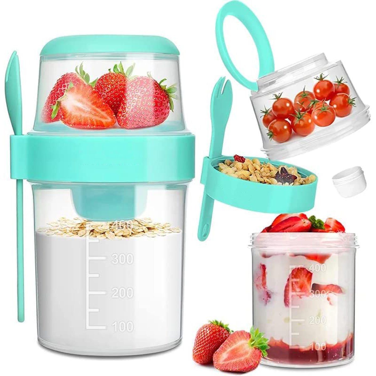 JedBesetzt Joghurtgläser Müslibecher to go,mit Löffel 310ML+560ML Auslaufsicherer Joghurt To Go, Mit Skala