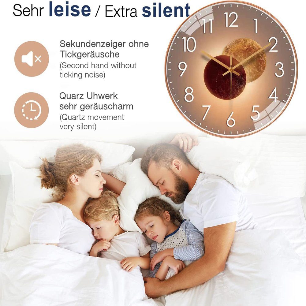 FeelGlad Wanduhr Funkuhr Wand,Wanduhr Funk,Küchenuhr (Geräuschlos und ohne Ticken)
