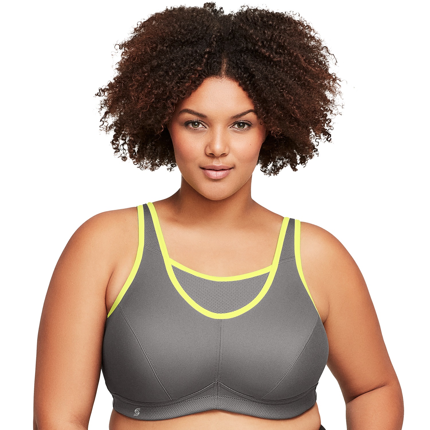 Sport-Bustier mit bestem Halt - Grau mit gelbem Besatz