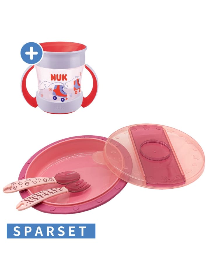 NUK 4-tlg. Set für unterwegs inkl. Babyteller mit Besteck in rosa günstig kaufen onesize
