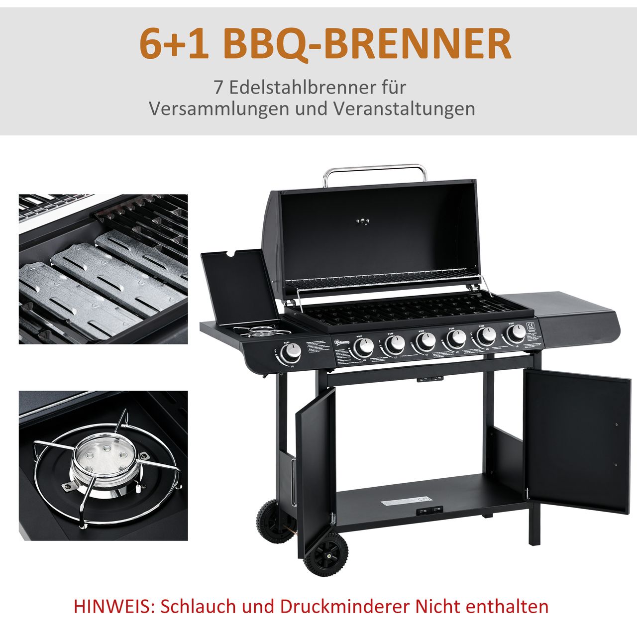 Outsunny Gasgrill BBQ Metall Schwarz 135 x 50 x 100 cm