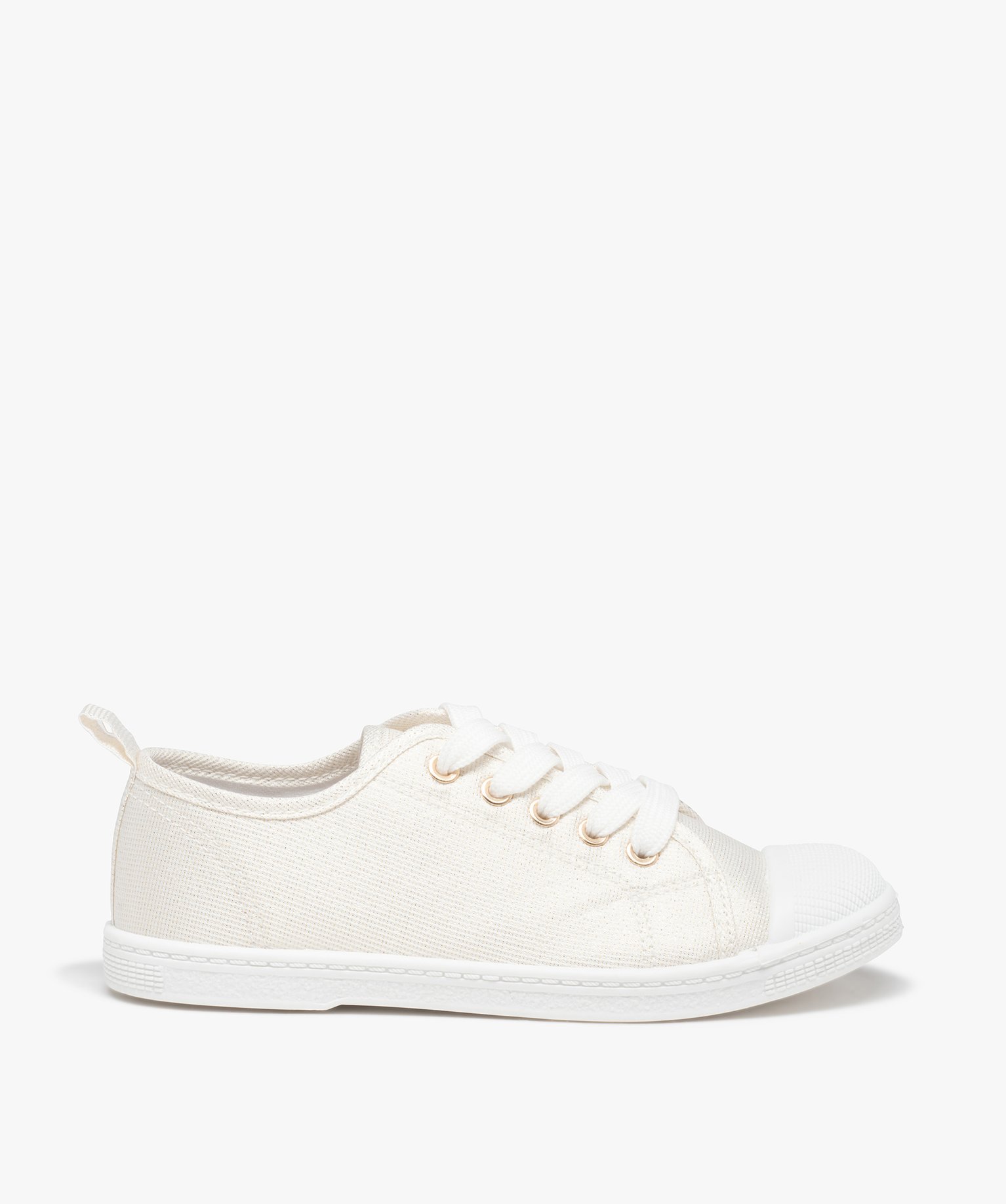 Baskets fille en toile à bout renforcé fermeture lacets blanc | GEMO