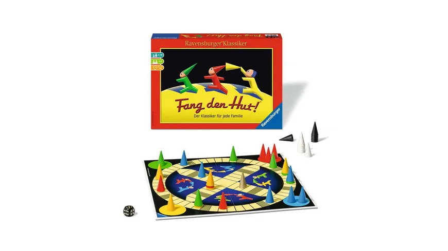 Ravensburger Spiel - Fang den Hut!® Hütchenspiel für 2-6 Spieler, Familienspiel ab 6 Jahren, Ravensburger Klassiker