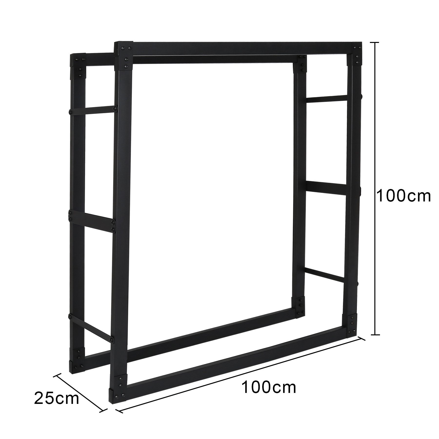 Lospitch Kaminholzregal Kaminholzregal Kaminholzständer Metall Holzhalter Schwarz 150x80x25cm, BxTxH:80x25x150 cm