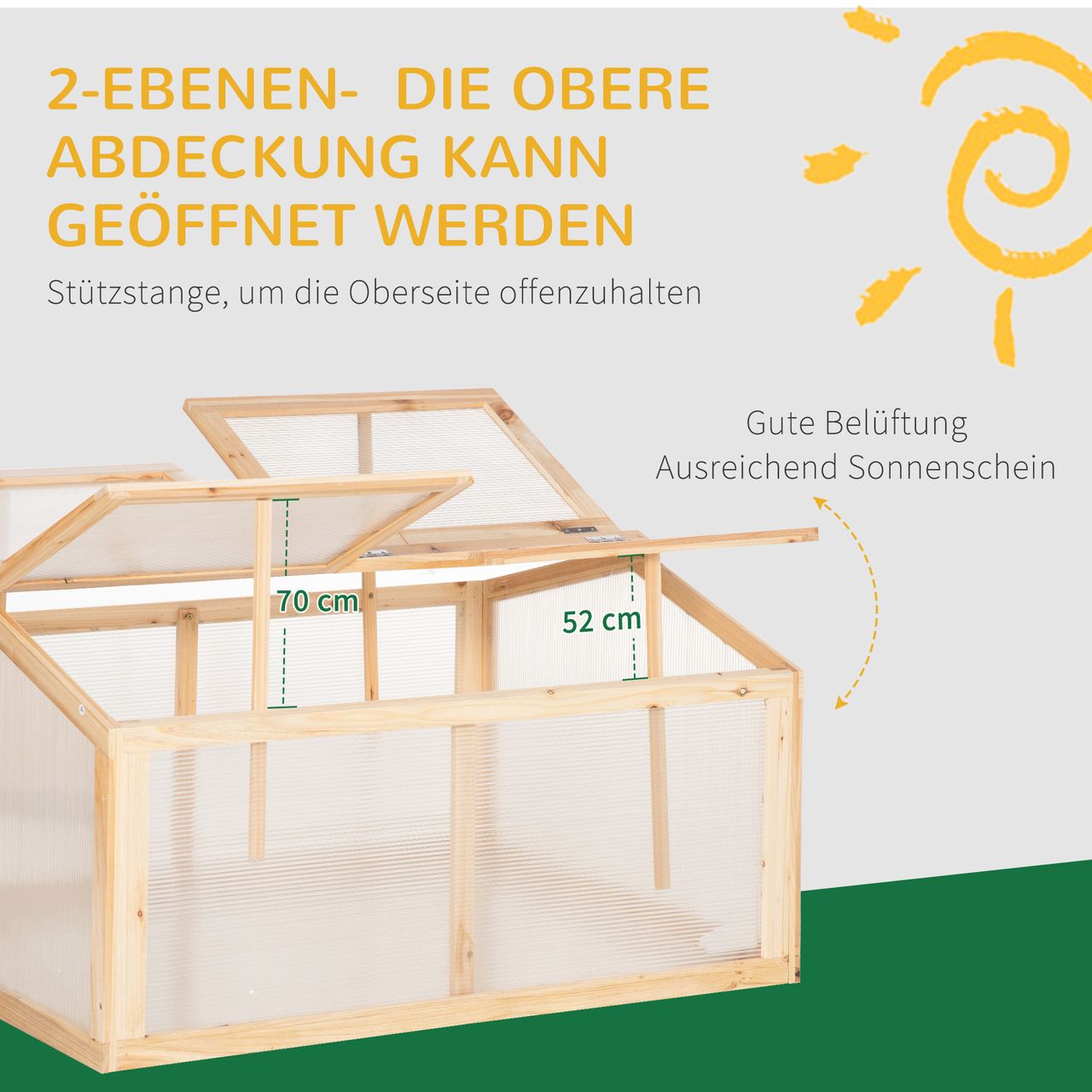 Outsunny Frühbeet Gewächshaus Treibhaus Frühbeetkasten Pflanzenbeet mit Abdeckung aus Holz und Polycarbonat wetterfest Natur 102 x 71 x 53 cm