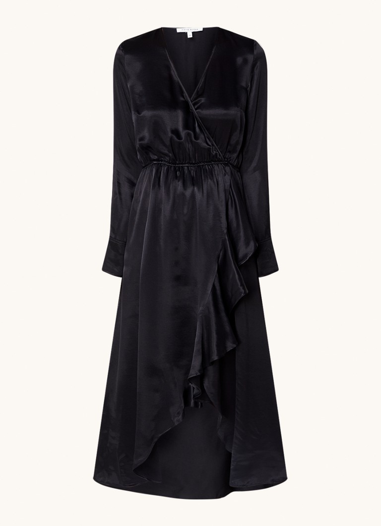 Fifth House Sage satin midi wrap dress with ruffle