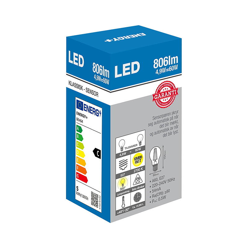 Energy Lyspære LED 806 lm Lyssensor klar E27 A60 E