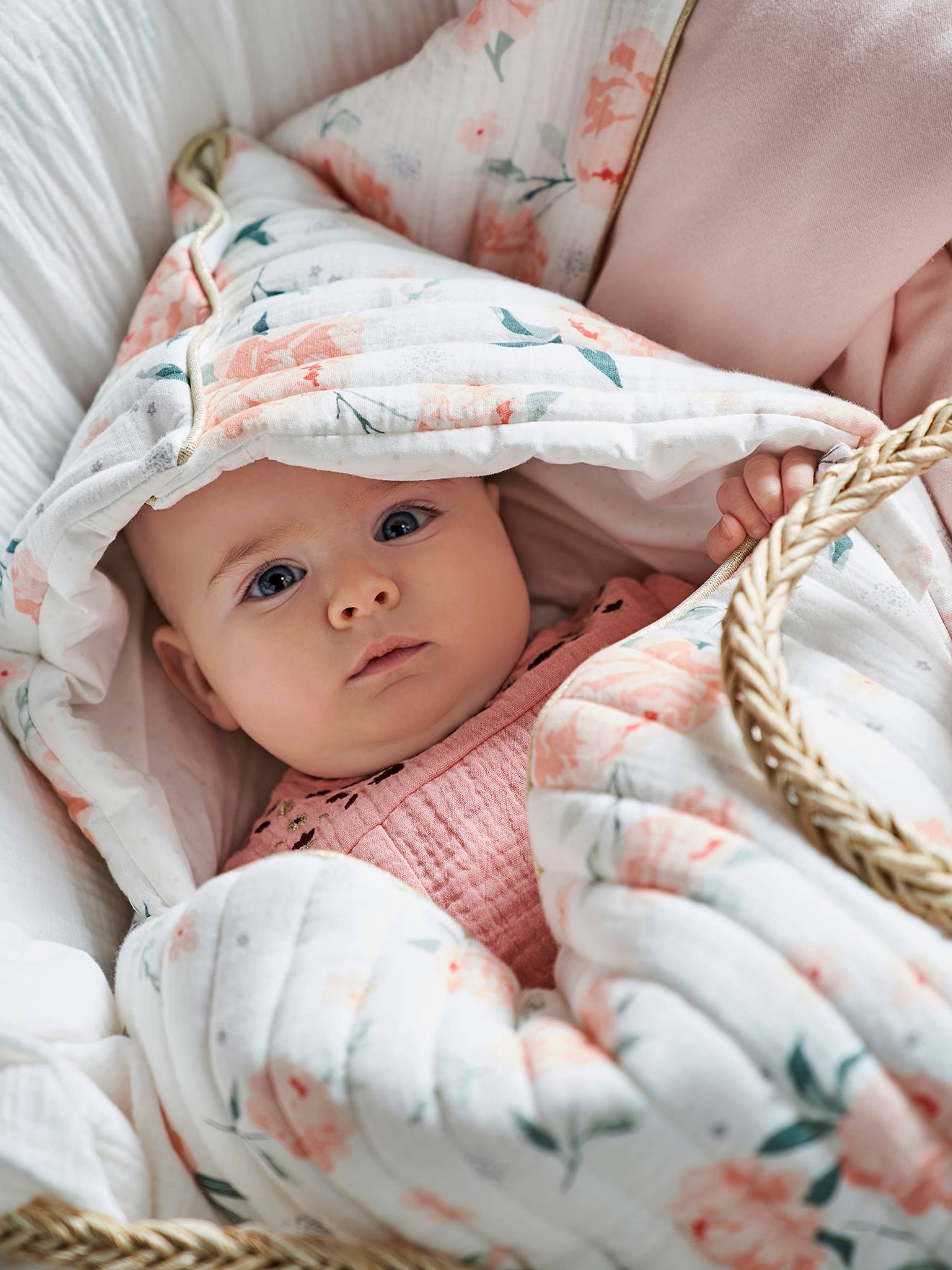 Vertbaudet Baby Ausfahrsack ROSENTRAUM Oeko-Tex - zartrosa/wollweiß geblümt