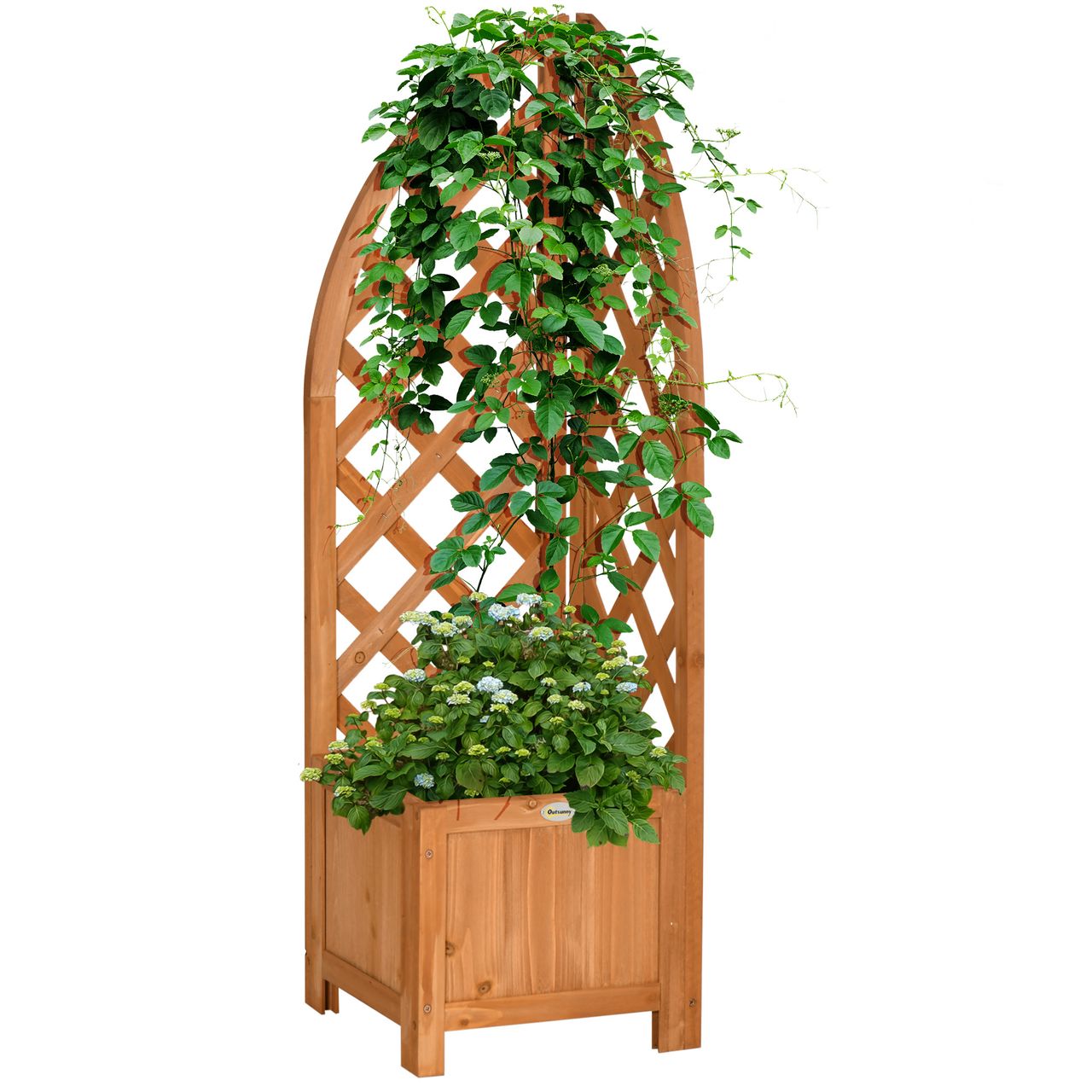 Outsunny Hochbeet mit Rankhilfe, Blumenkasten, Blumenkübel, Pflanzkübel Braun