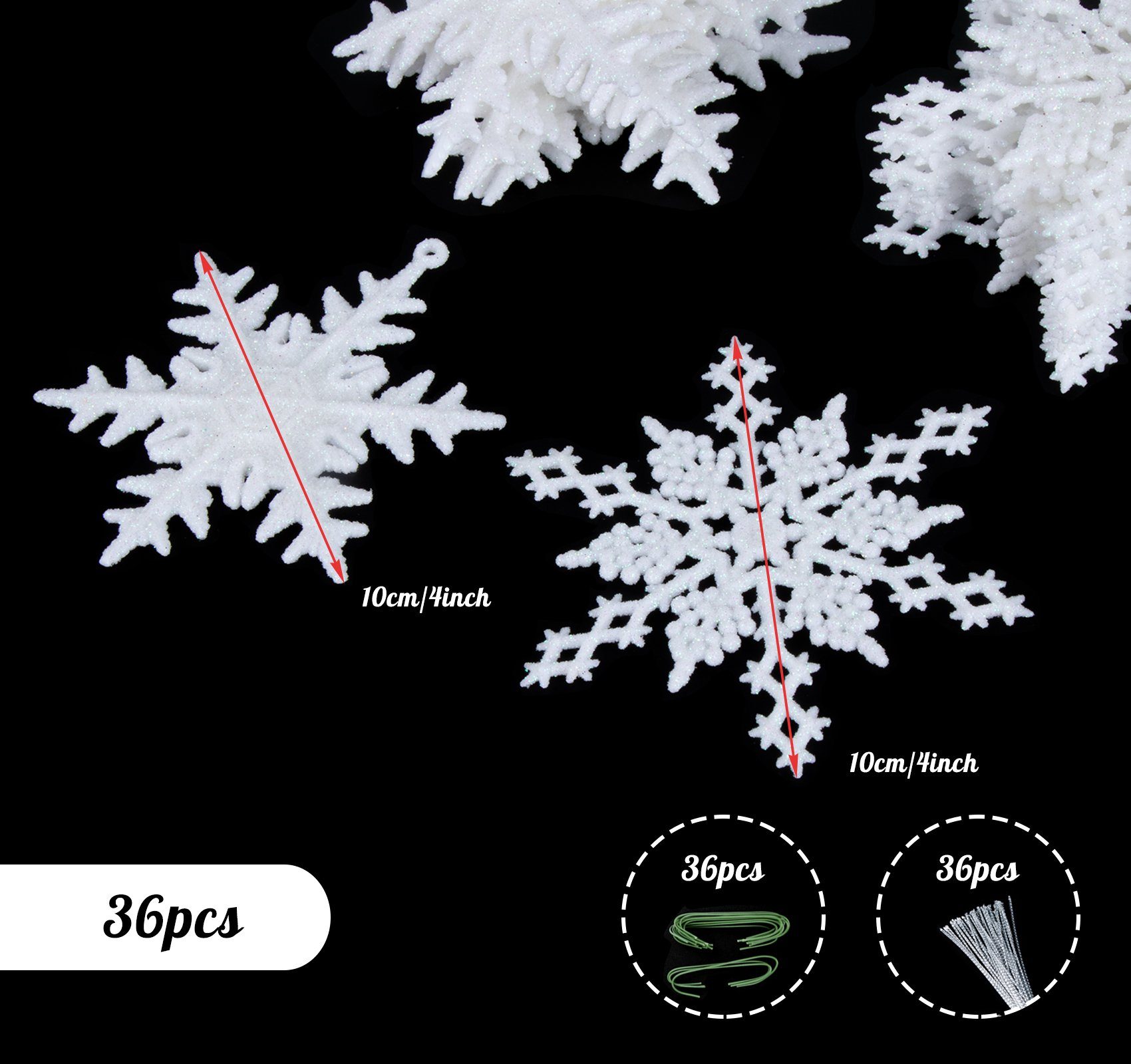 Homewit Christbaumschmuck Schneeflocken Weihnachten Deko Anhänger für Weihnachtsbaum (36-tlg), Glitzer Weihnachtsschmuck Weihnachtsdeko Set