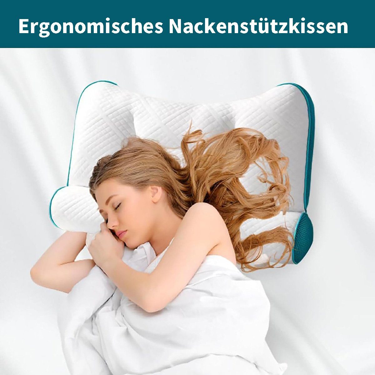 Nackenstützkissen Ergonomisches und gemütliches Gänsedaunen-Kissen, götäzer, Mit Gegen- und Nackenstütze für Seiten- und Rückenschläfer