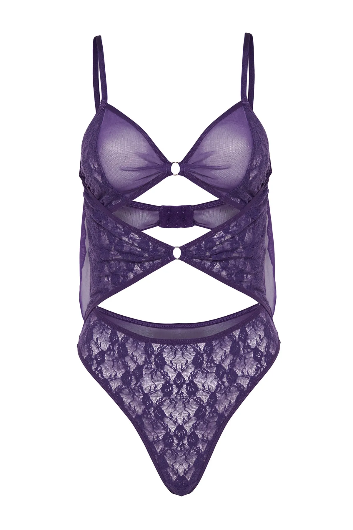 Trendyol Collection  Lila Strickbody mit gerüschtem Fenster/Ausschnitt, Seilriemen und Druckknopf THMAW23BD00010