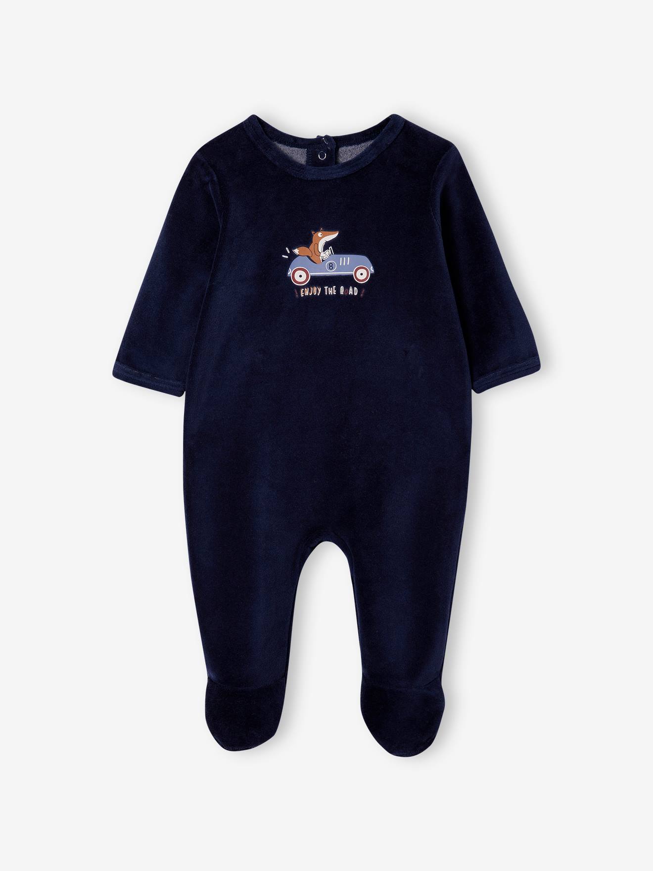 Vertbaudet 2er-Pack Baby Samt-Strampler mit Füchsen Oeko-Tex - marine