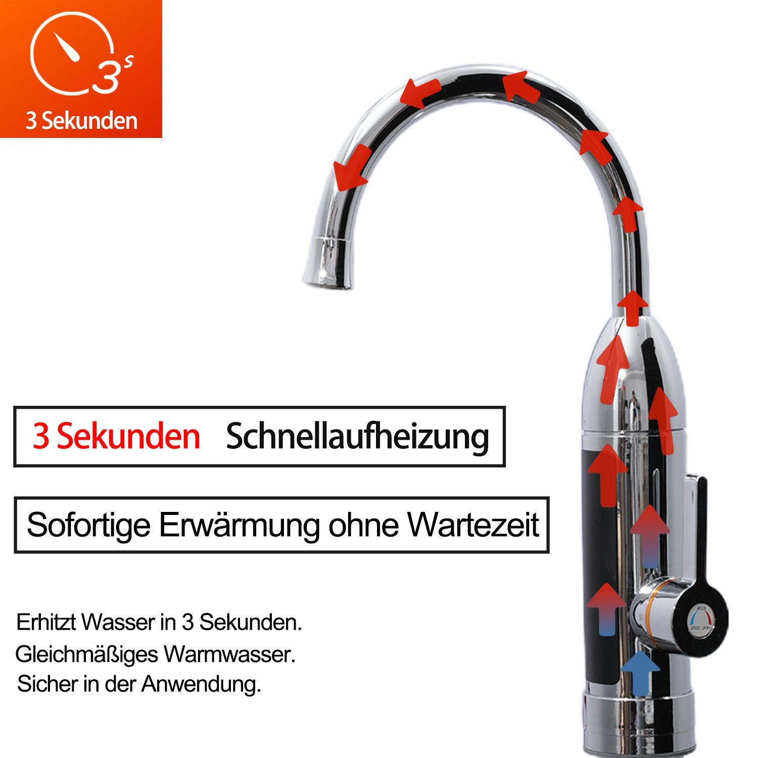 Kpaloft Durchlauferhitzer Elektrisch Warmwasserhahn, LED Temperaturanzeige einstellbar 360° schwenkbar