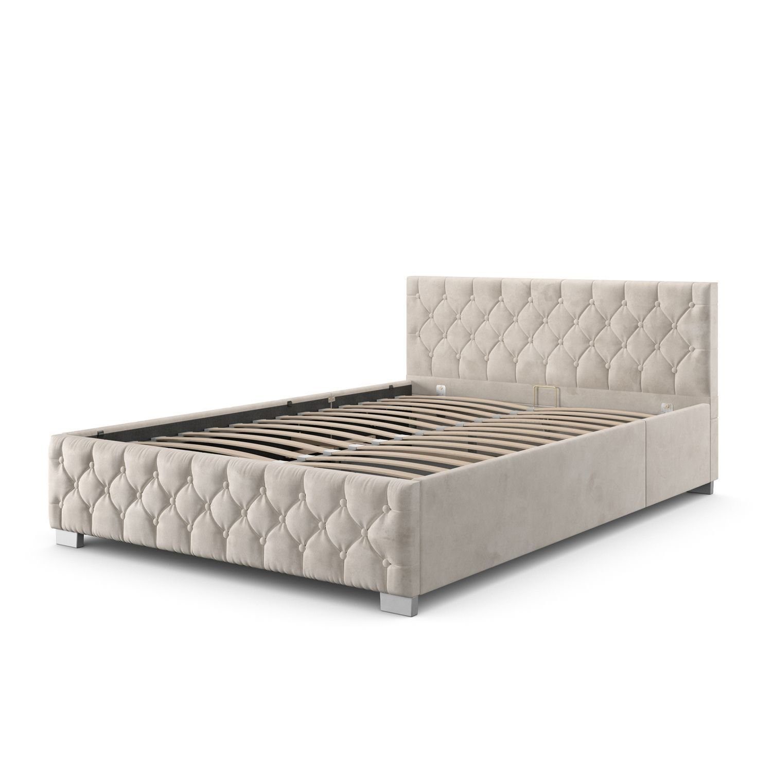 Juskys Polsterbett Nizza, Bettkasten, LED Licht, Chesterfield Steppung, Samtbezug