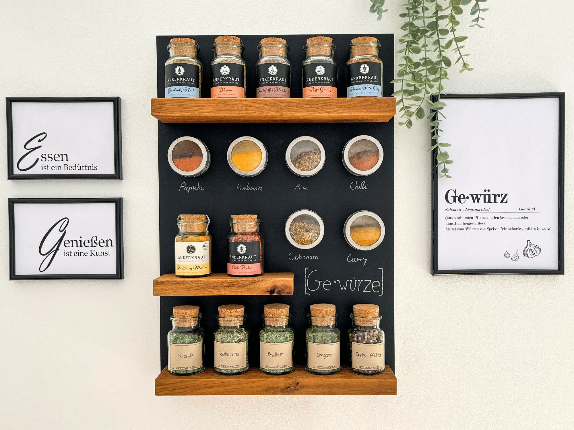 wood4hood Gewürzregal MAGNET, Spar-Set mit viel Zubehör, Magnettafel mit magnetischen Böden aus Eiche · beschreibbar