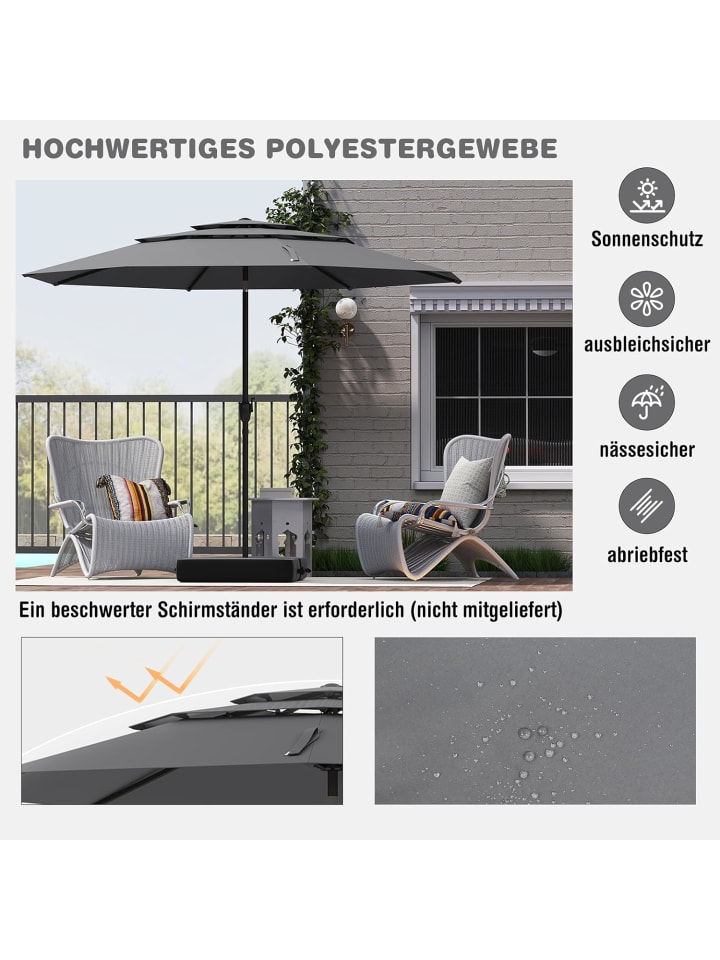 COSTWAY 300cm Sonnenschirm windfest stabil in Grau günstig kaufen onesize