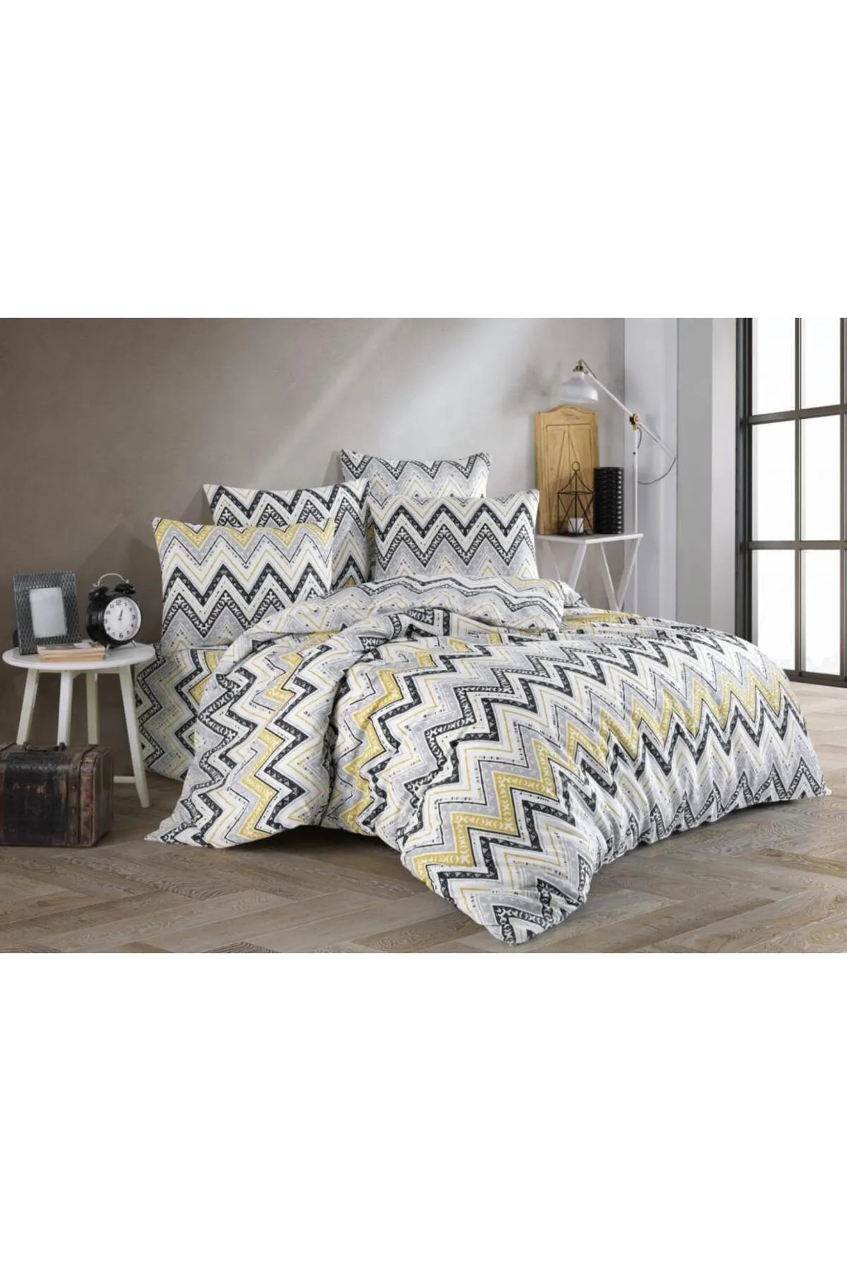 Çeyiz Diyarı  Katalin Doppelbett-Bettbezug-Set, Schwarz, Gelb