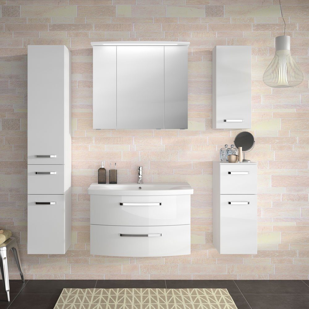 Lomadox Spiegelschrank FES-4010-66 Badezimmer mit Koprus in weiß glanz, inkl. LED - B/H/T: 82/72/27cm