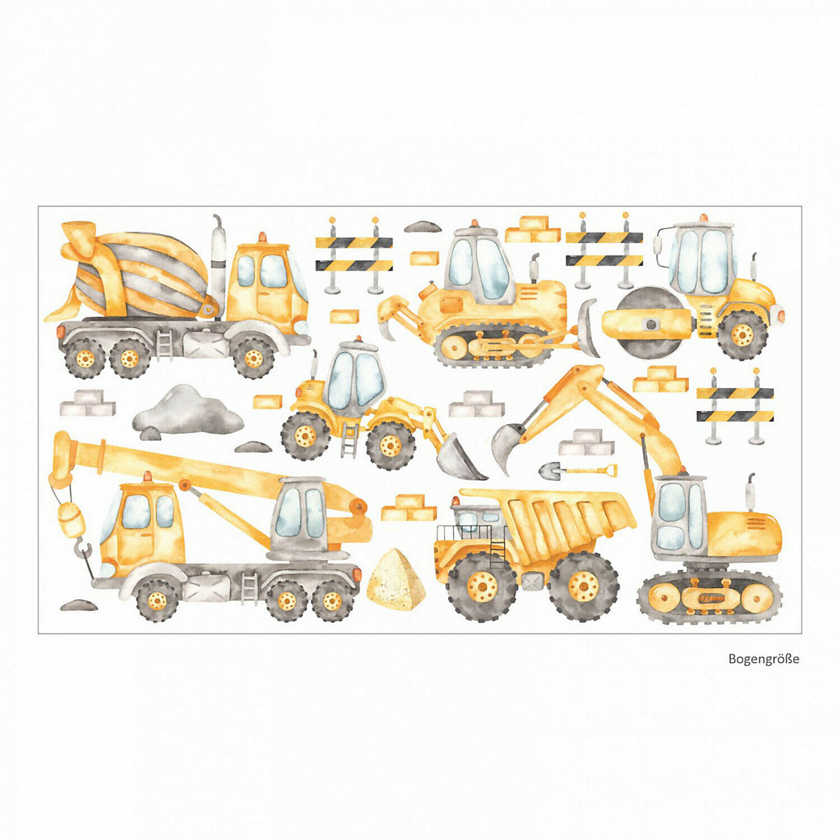 Wandtattoo 206 Baustelle Aquarell - Fahrzeuge Bagger Autokran in 6 vers. Größen Wandtattoos