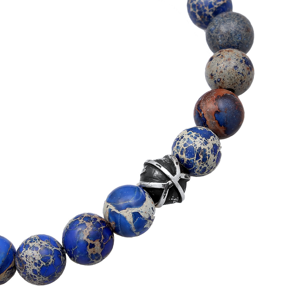 KUZZOI KUZZOI Bracelet Hommes perles avec agate bleue en argent sterling 925 oxydé Bracelet