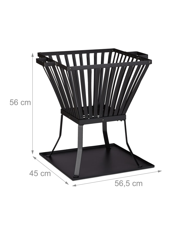relaxdays Feuerkorb in Schwarz - (B)56,5 x (H)56 x (T)45 cm günstig kaufen onesize