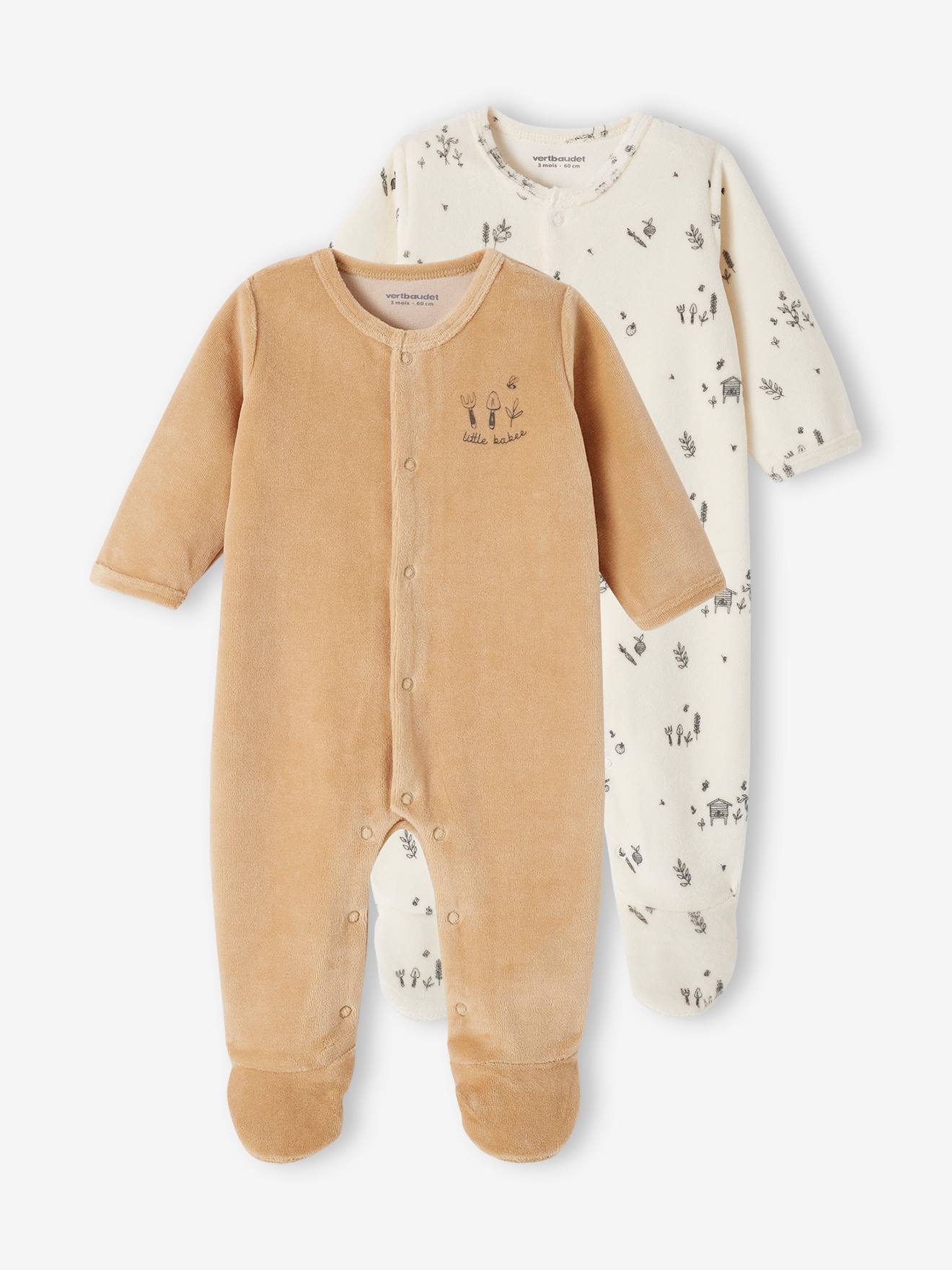 Lot de 2 dors-bien bébé en velours ouverture naissance cappuccino