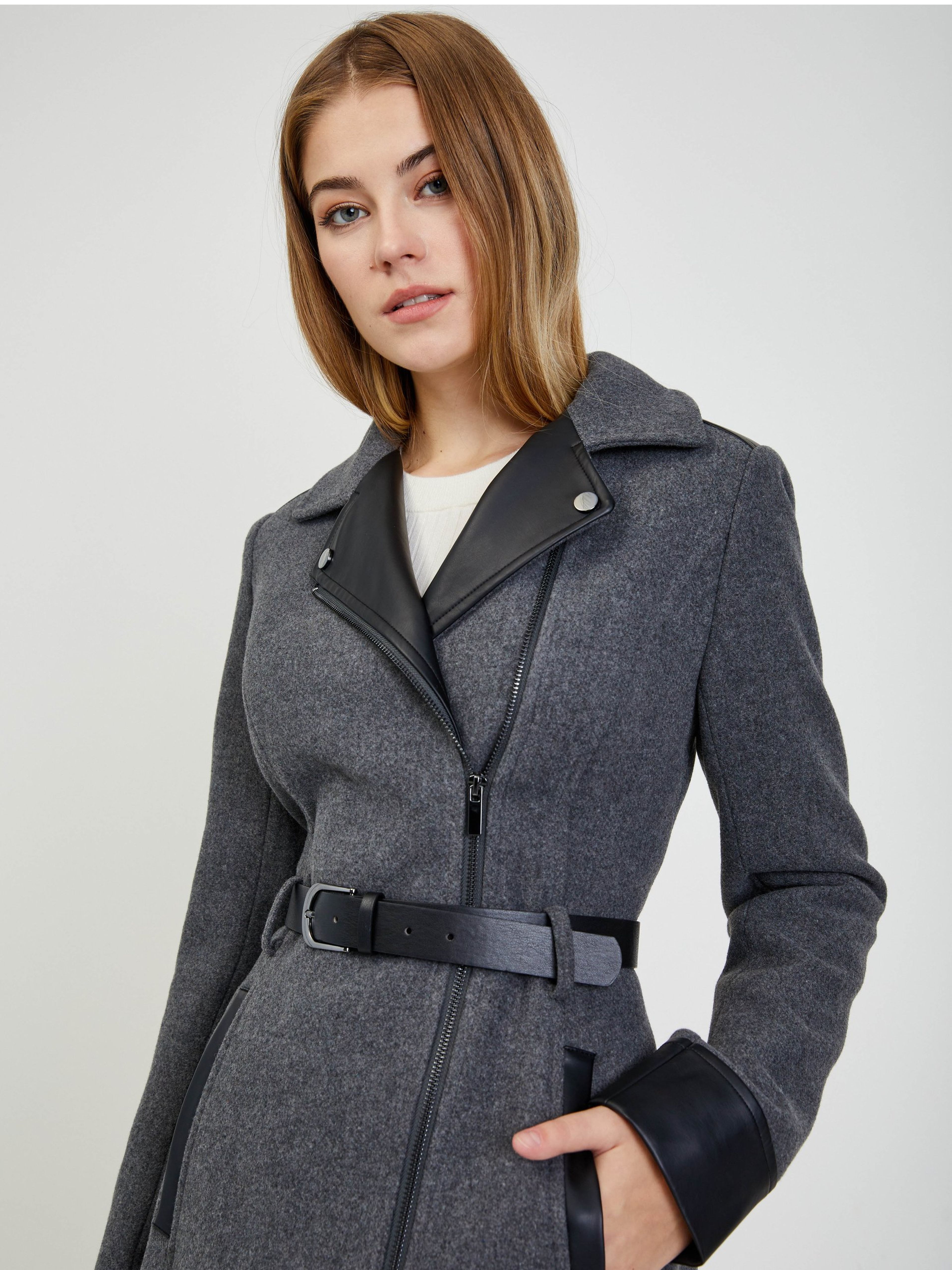 Grauer Damen-Wintermantel mit Wolle ORSAY