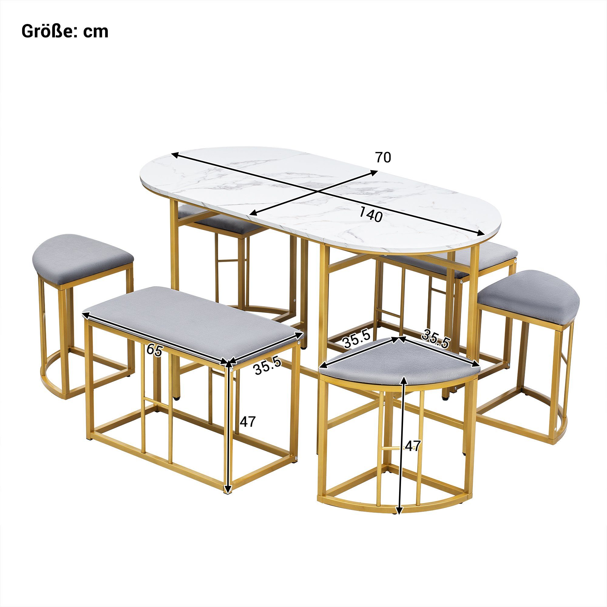 Flieks Essgruppe, (7-tlg), Esstisch 140*70*76cm mit 6 Samt Hocker