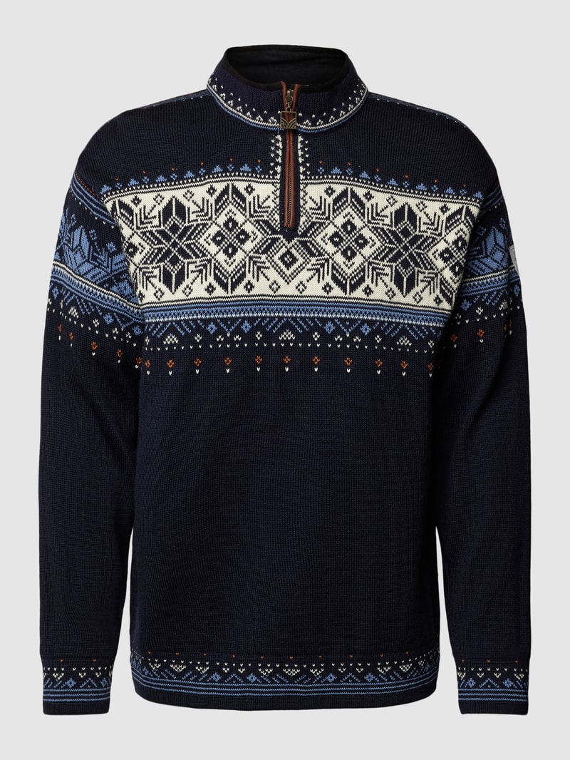Strickpullover mit Allover-Muster Modell 'BLYFJELL' in marineblau