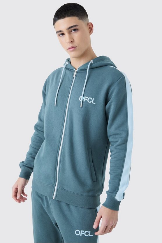 Ofcl Slim Zip Through Contrast Colour Block Hooded Tracksuit