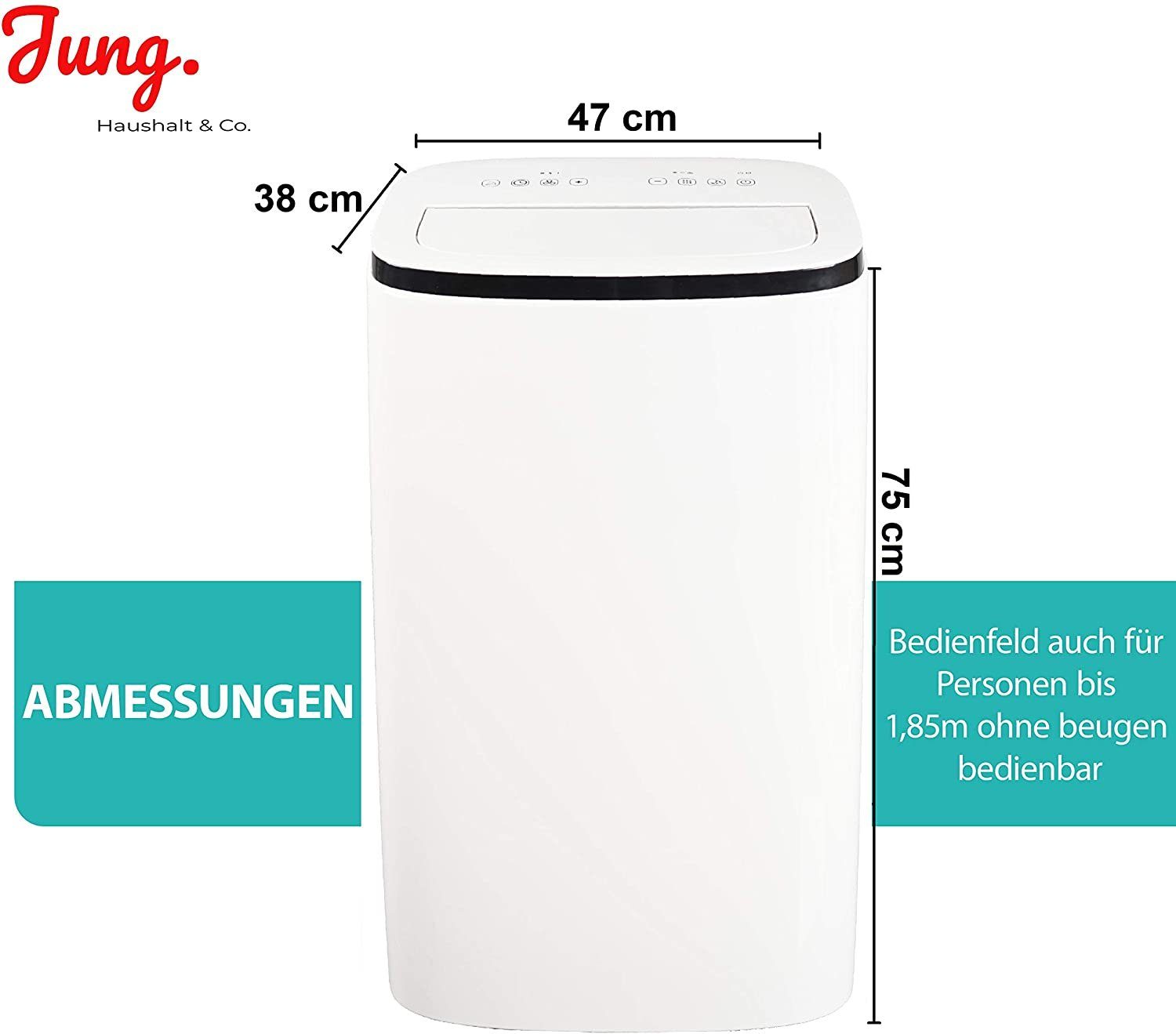 JUNG 3-in-1-Klimagerät TV07 mobile Klimaanlage mit Fernbedienung 4,1 KW, mobiles Klimagerät, 14000BTU leise, Abluftschlauch, Timer Airconditioner Luftkühler Mobil