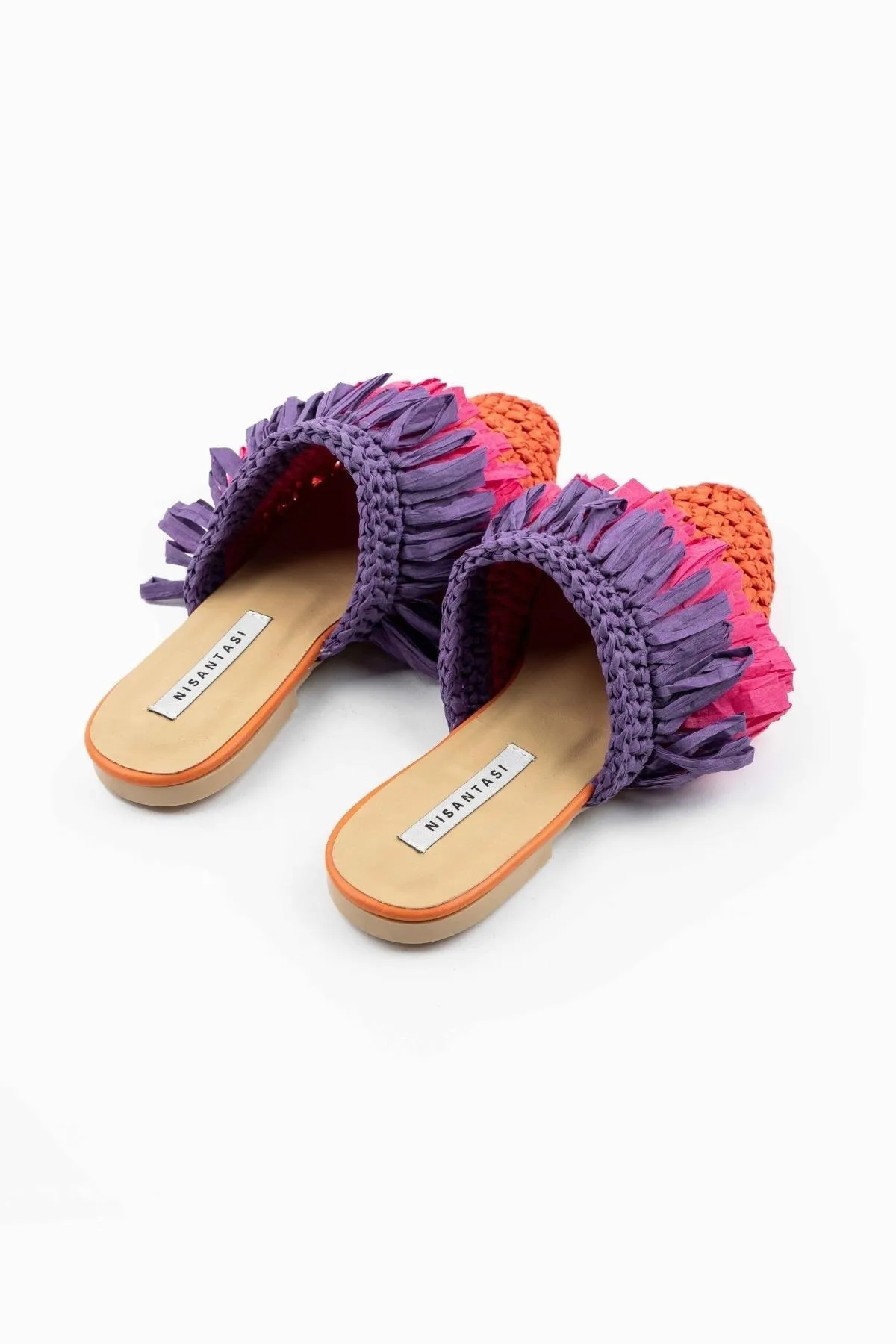 NİŞANTAŞI SHOES  Viana Orange gestrickte lila fuchsiafarbene Damenhausschuhe mit Quaste und detaillierten Details