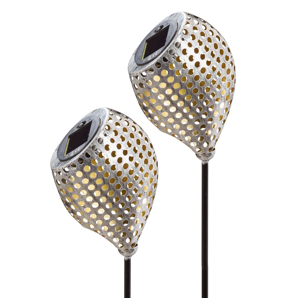 Weles AMARE Solar-LED-Dekostecker 2er Set Metallfarben Kelch schräg