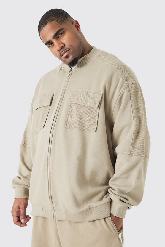 Plus strukturierte kastige Oversize Bomberjacke mit Tasche