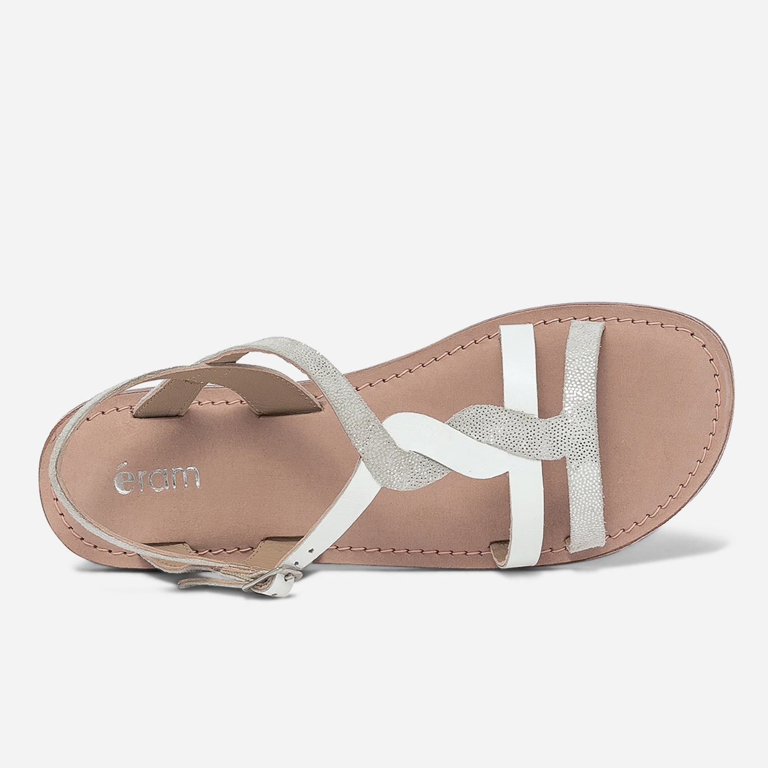 Sandale blanche en cuir lisse et imprimé