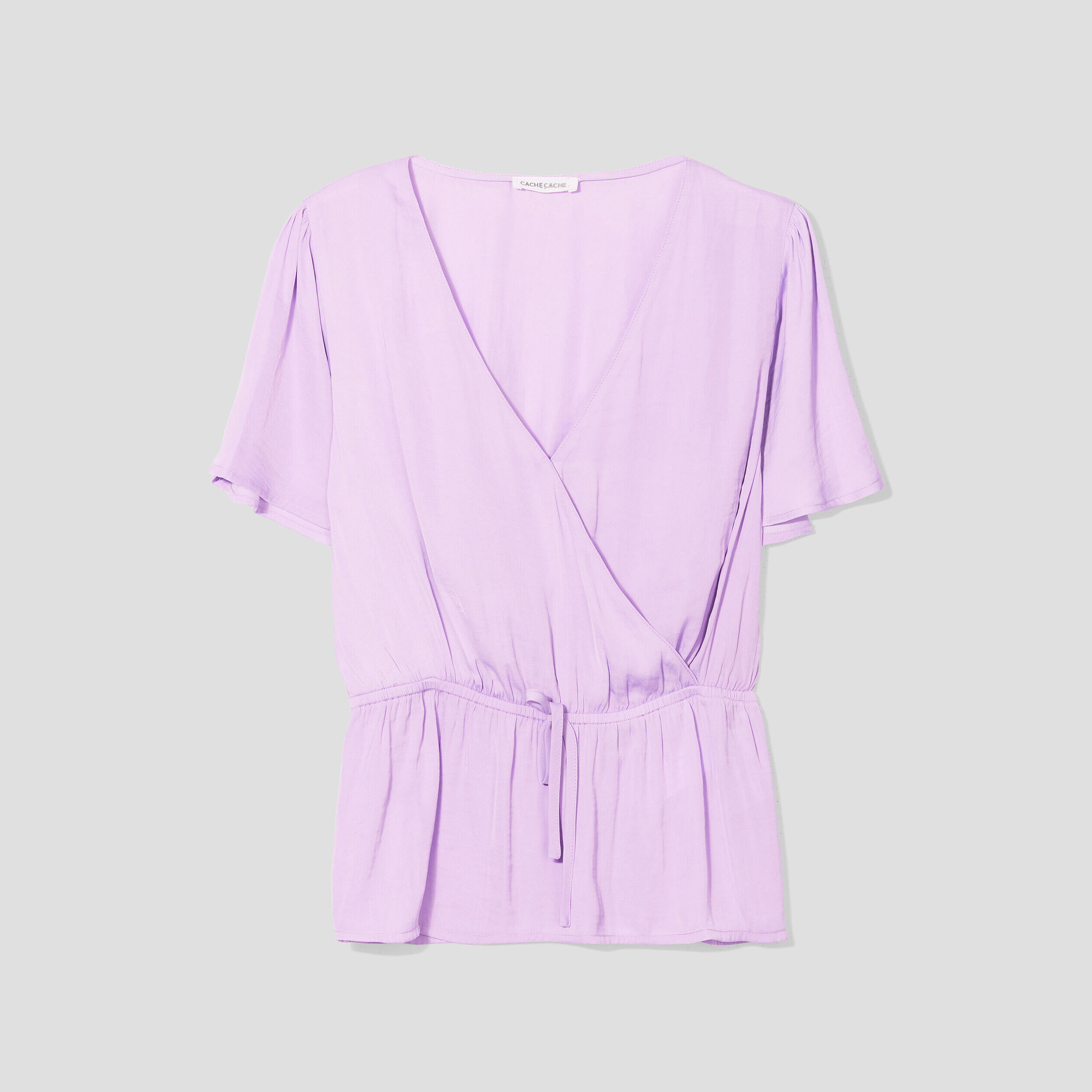 Blouse manches courtes satin violet femme | Cache Cache