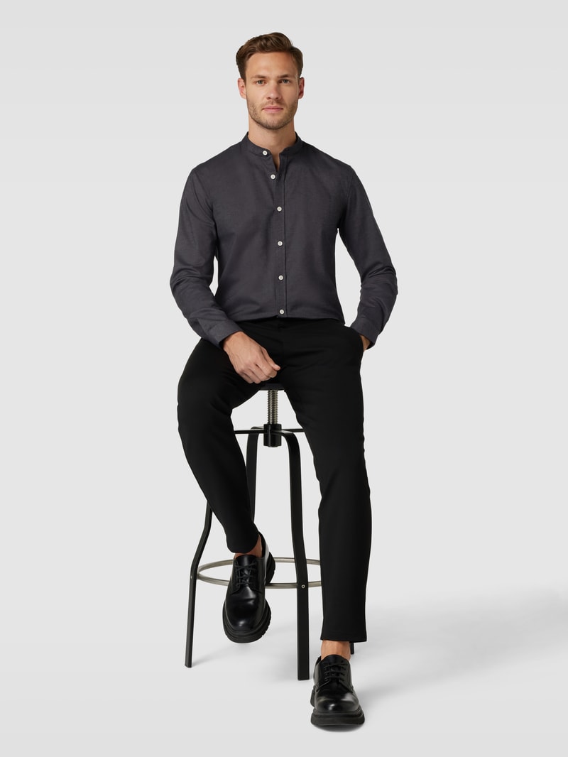 Slim Fit Freizeithemd mit Stehkragen Modell 'Superflex' in anthrazit