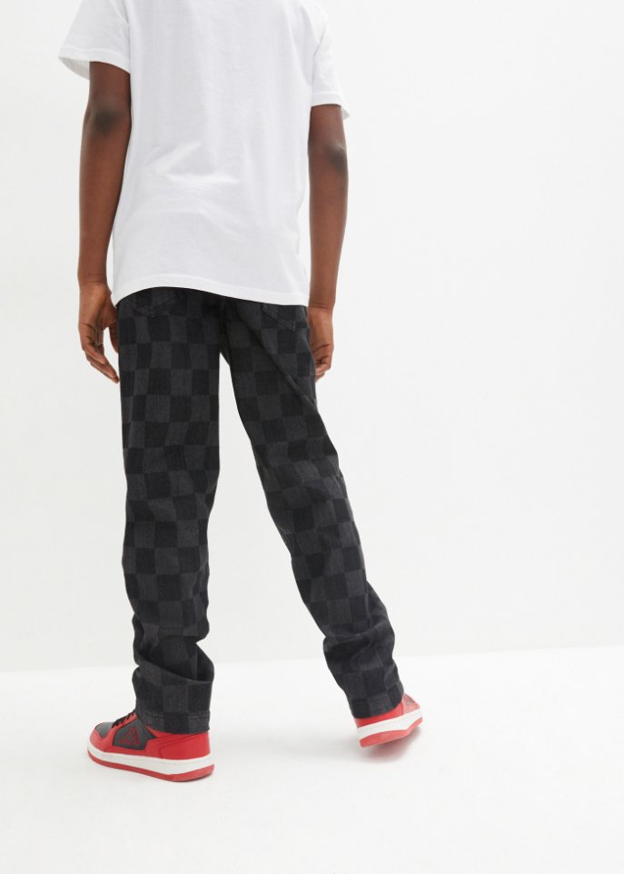 Jungen Jeans mit Karomuster, Wide Leg