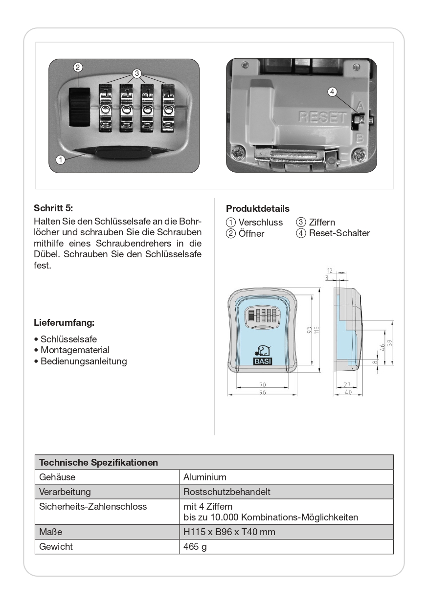 Basi SSZ 200 Schlüsselsafe