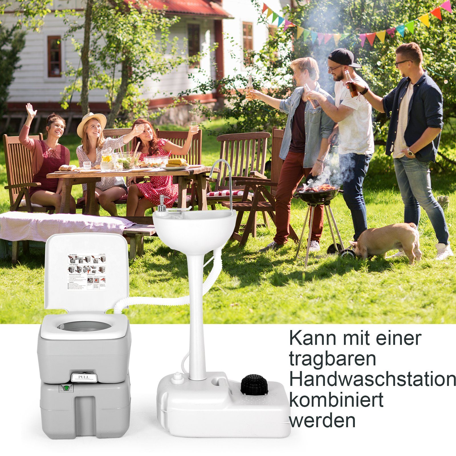 COSTWAY Campingtoilette, mit abnehmbarem Abwassertank, tragbar
