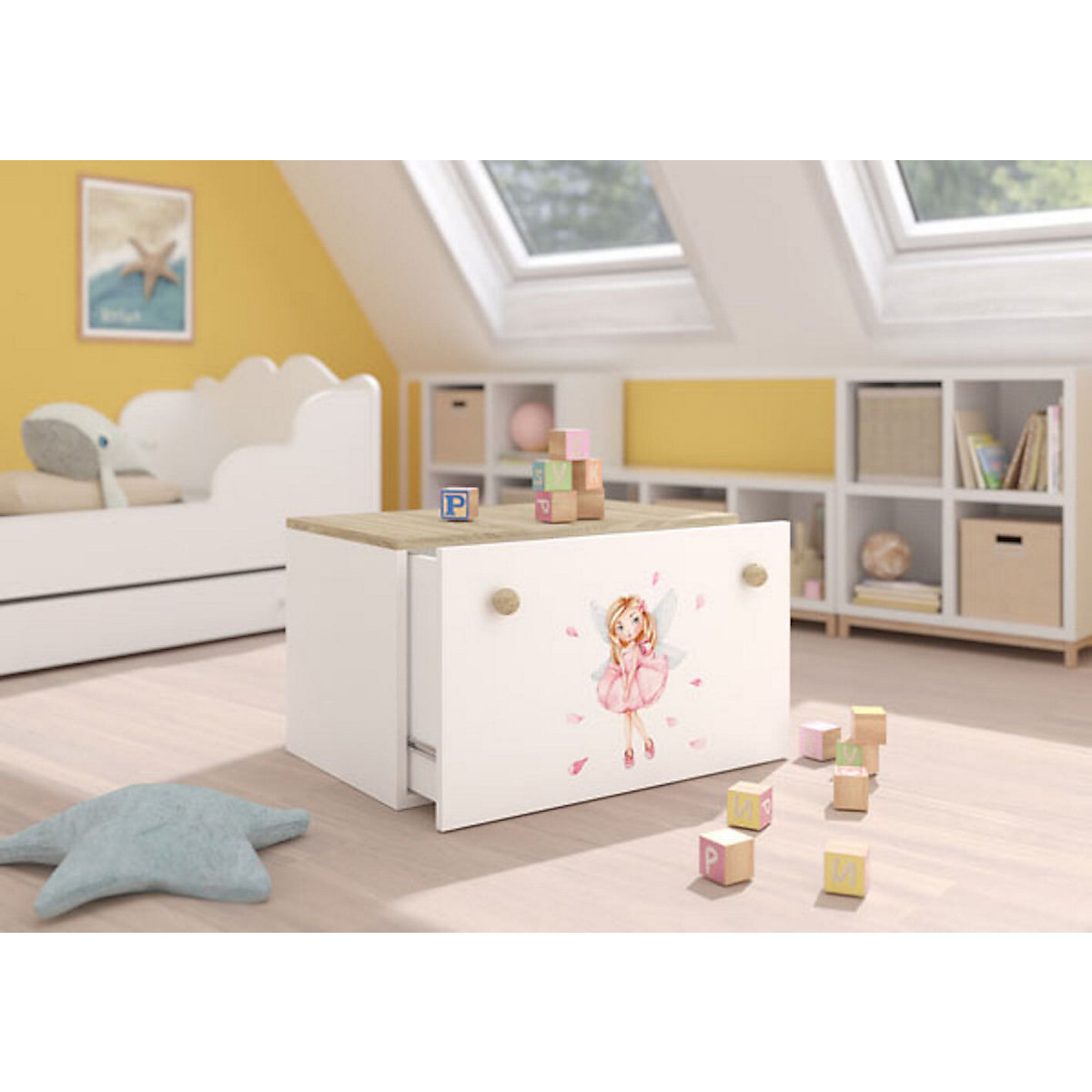 Spielzeugtruhe Sitztruhe Inga 70cm Motiv wählbar mit 1 Schublade