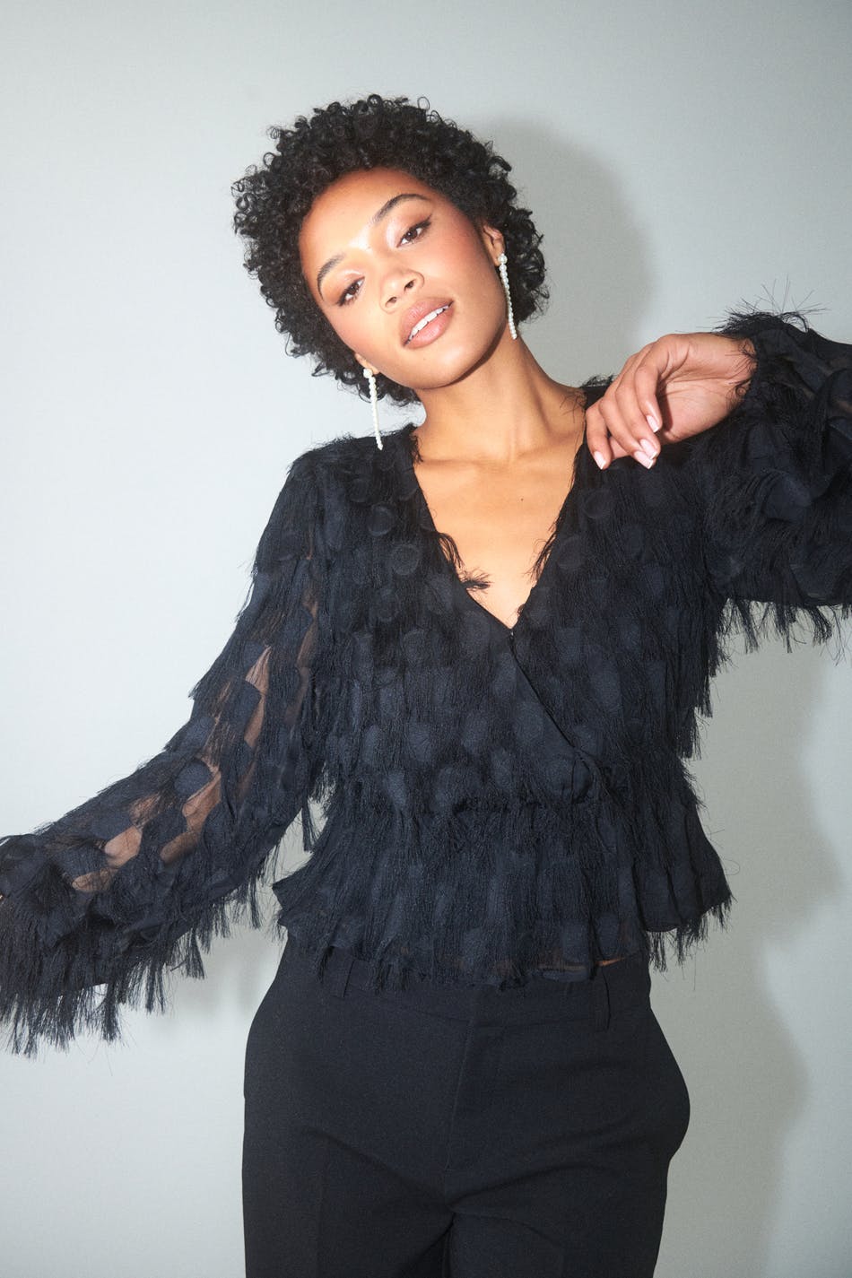 Fluffy wrap blouse
