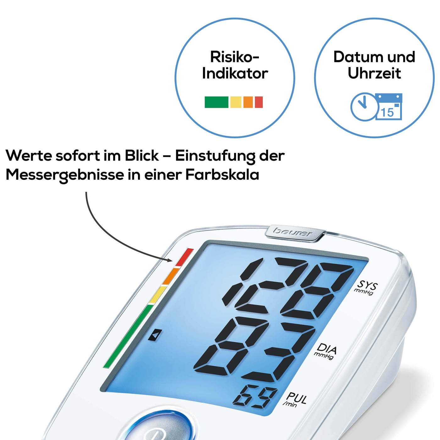 Beurer Oberarm-Blutdruckmessgerät BM 44-Einfach bedienbares Oberarm-Blutdruckmessgerät mit beleuchtetem XL-Display