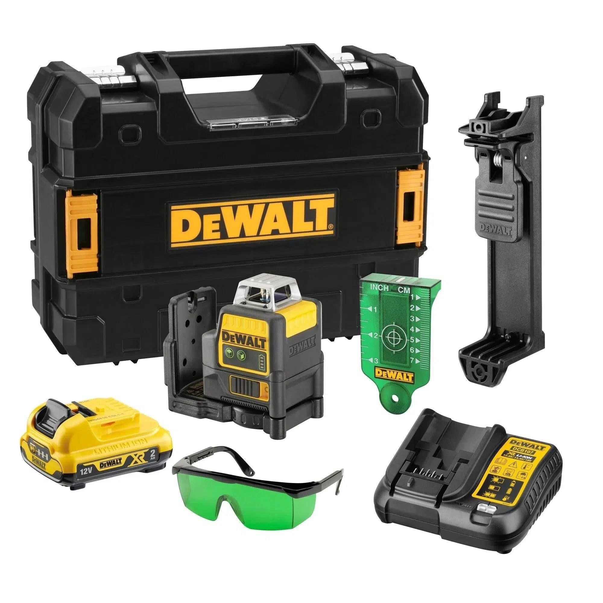 Láser autonivelante de líneas cruzadas DeWalt DCE0811D1G-QW con haz verde de 360 grados y batería de iones de litio de 10,8 V y 2,0 Ah