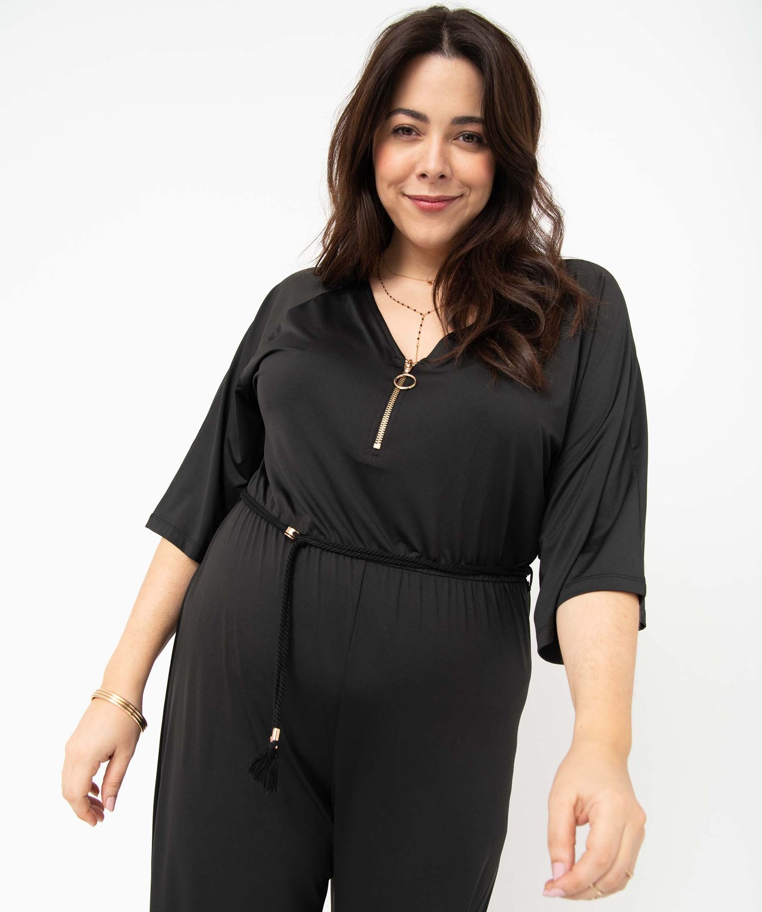 Combinaison pantalon femme grande taille en maille extensible noir | GEMO