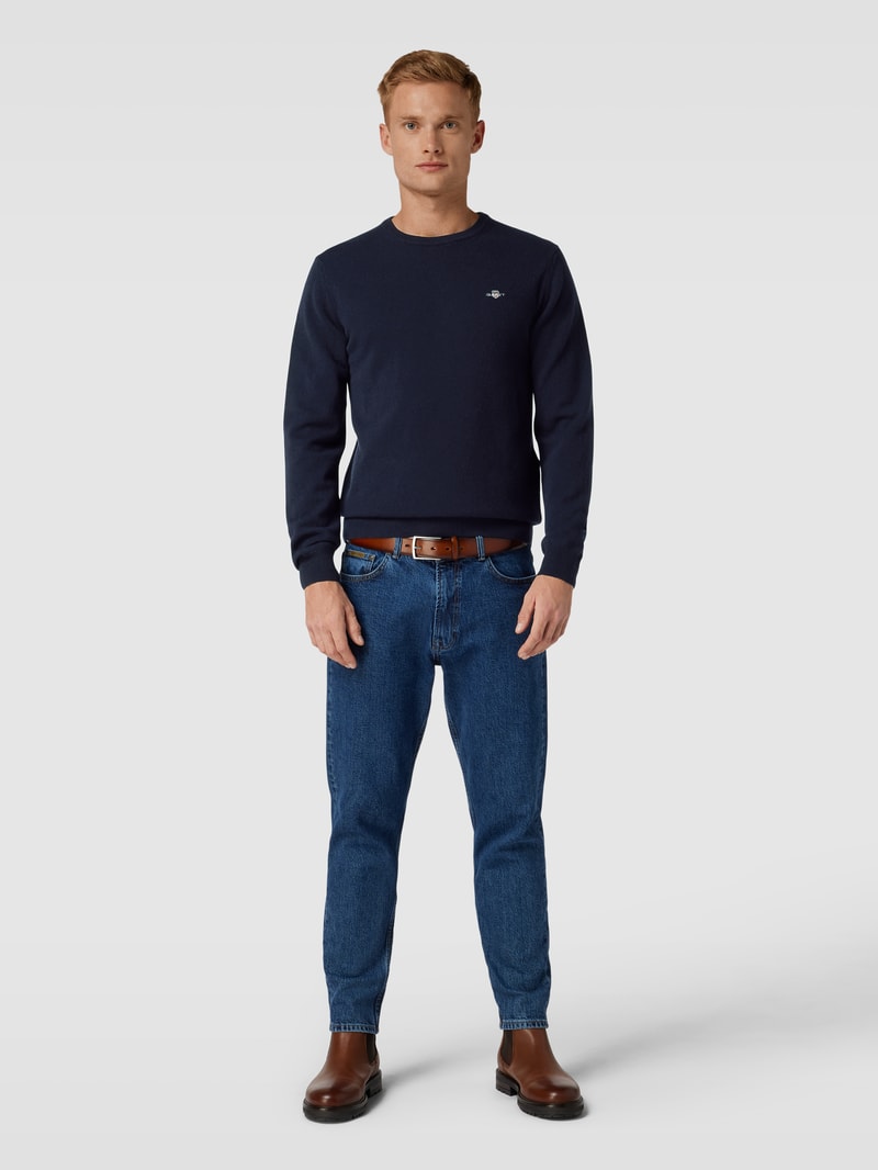 Strickpullover mit Label-Stitching in marineblau
