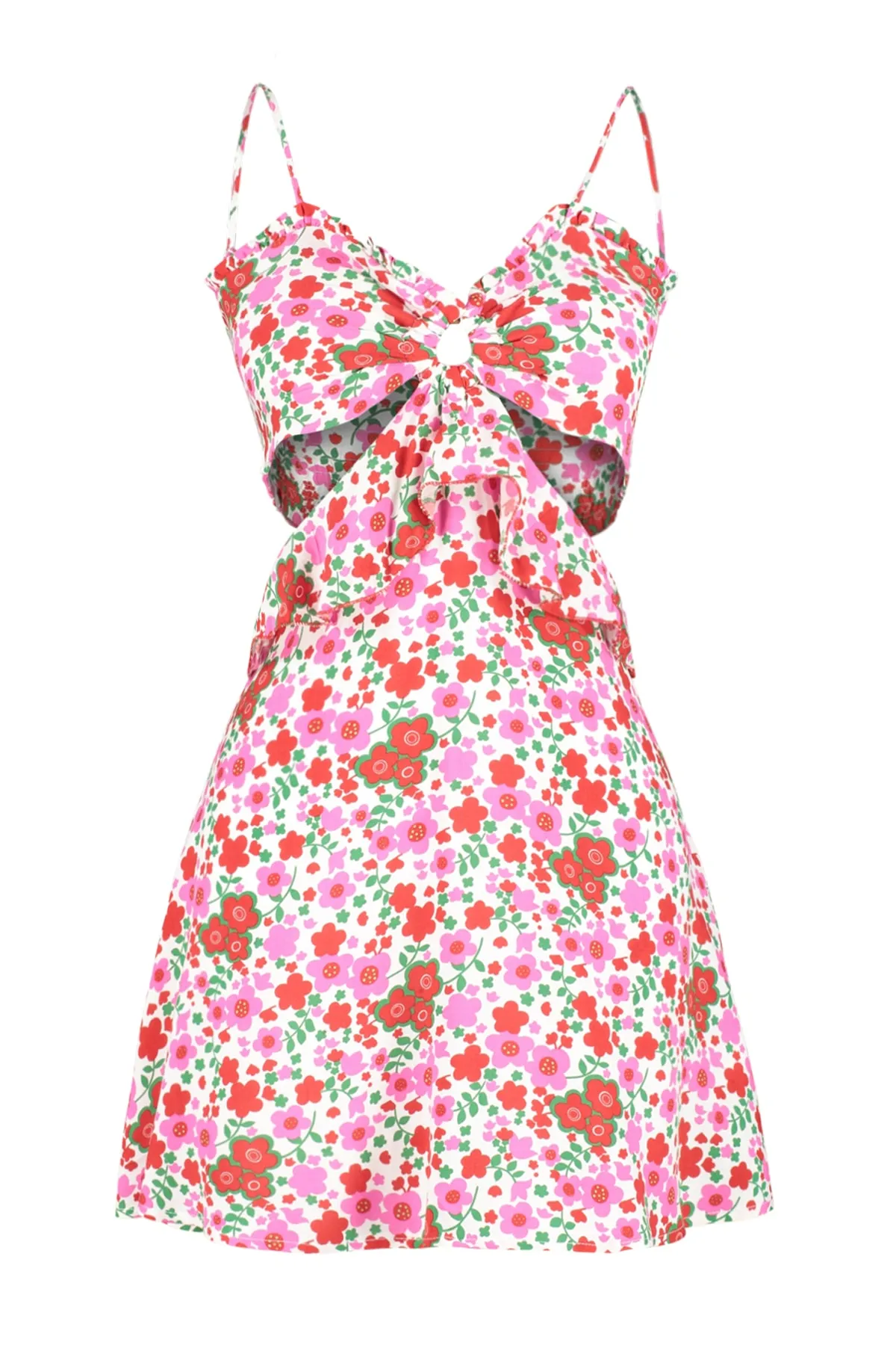 Trendyol Collection  Geblümtes, gewebtes Mini-Strandkleid mit Cut-out/Fensterausschnitt TBESS21EL1054