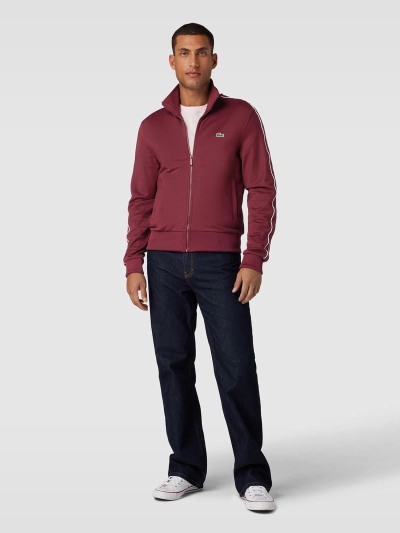 Sweatjacke mit Stehkragen in bordeaux rot